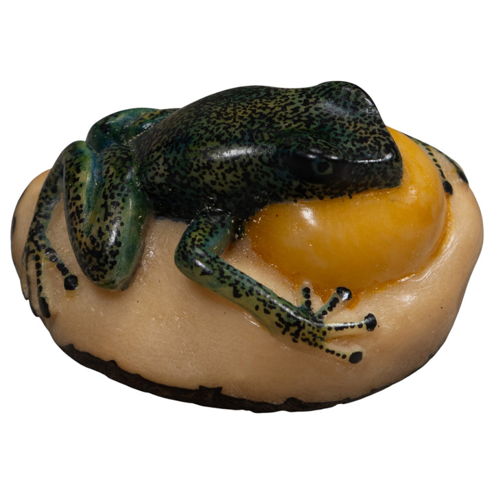 Vintage Green And Yellow Blowthroat Frog Tagua Carving