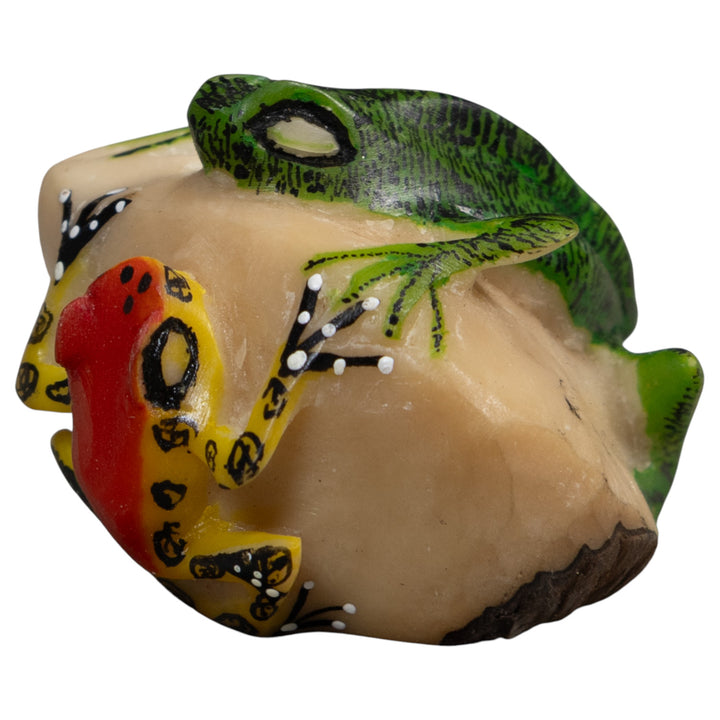 Red Green And Yellow Iguana And Frog Tagua Carving