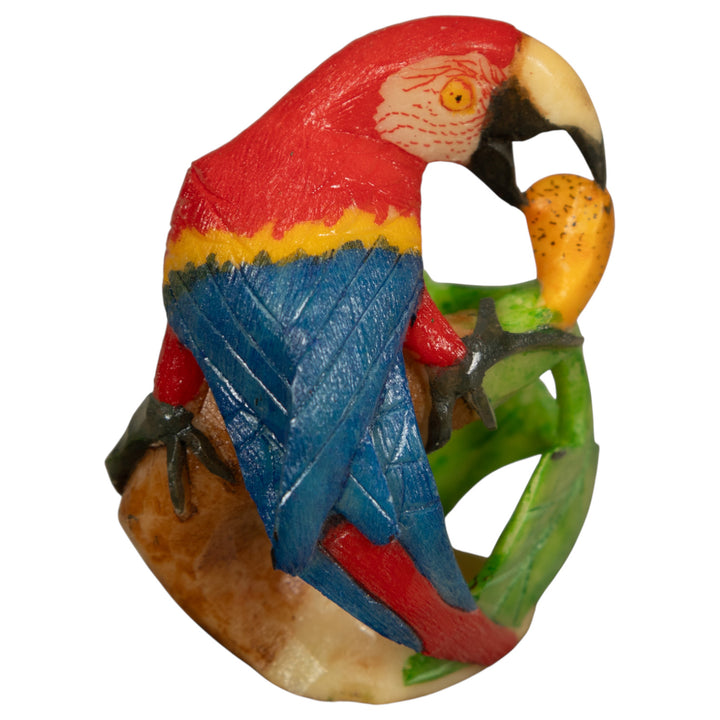 Red Blue And Yellow Macaw Parrot Bird Tagua Carving