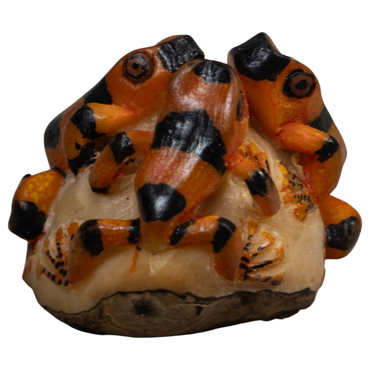 Triple Black And Orange Poison Dart Frog Tagua Carving