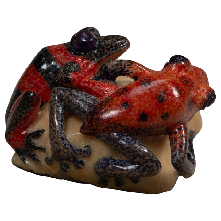 Vintage Red And Black Double Poison Dart Frog Tagua Carving