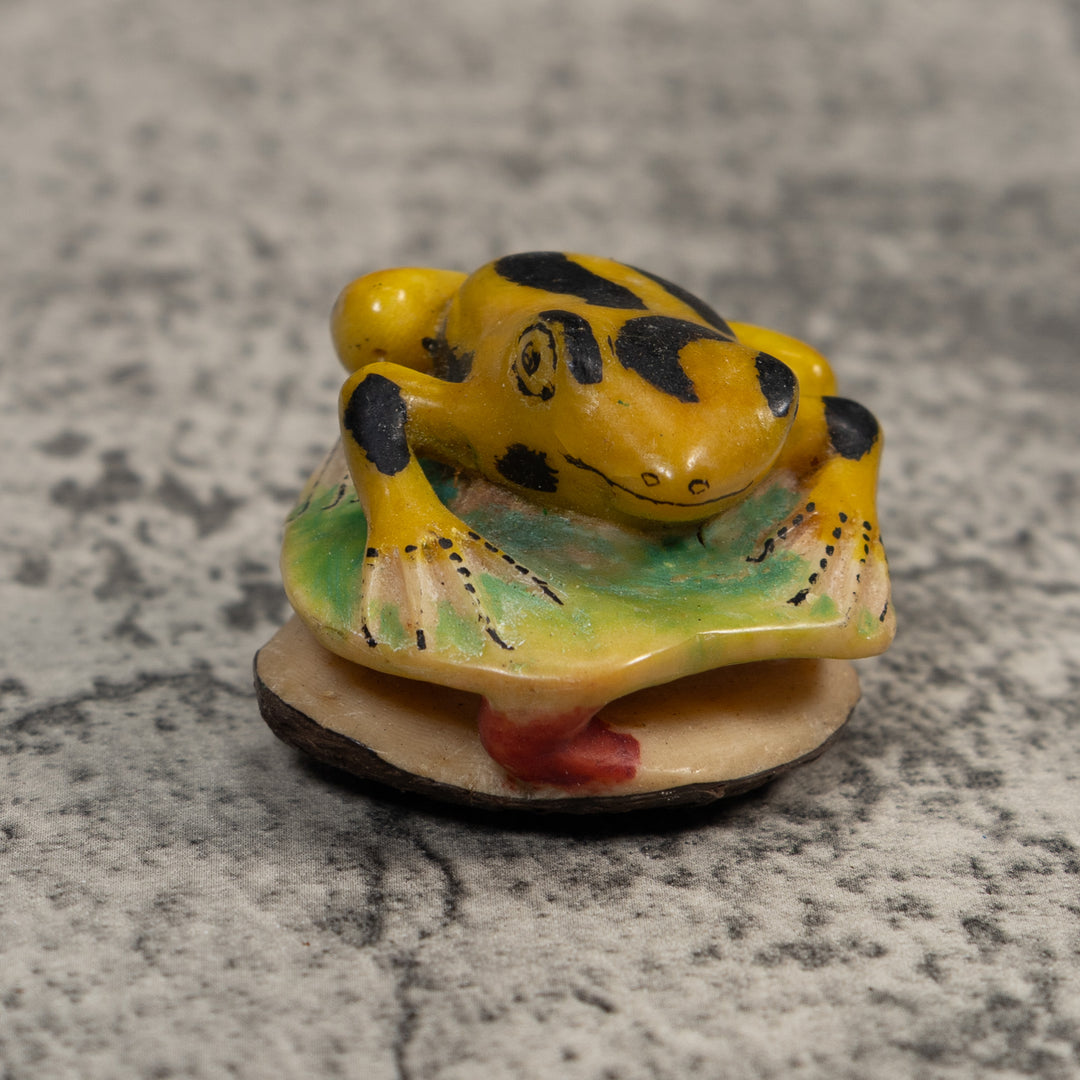 Vintage Black And Gold Frog Tagua Carving