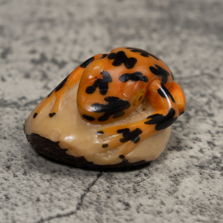 Vintage Gold And Black Frog Tagua Carving