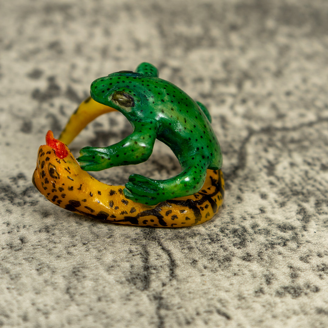 Vintage Snake And Frog Tagua Carving