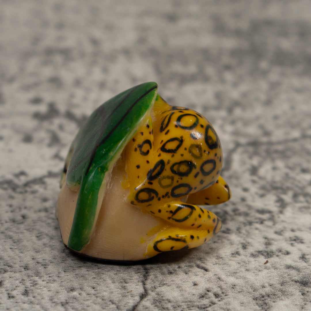 Vintage Black Yellow And Green Frog Tagua Carving