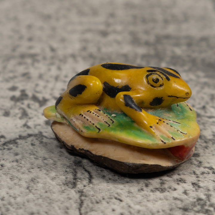 Vintage Black And Gold Frog Tagua Carving