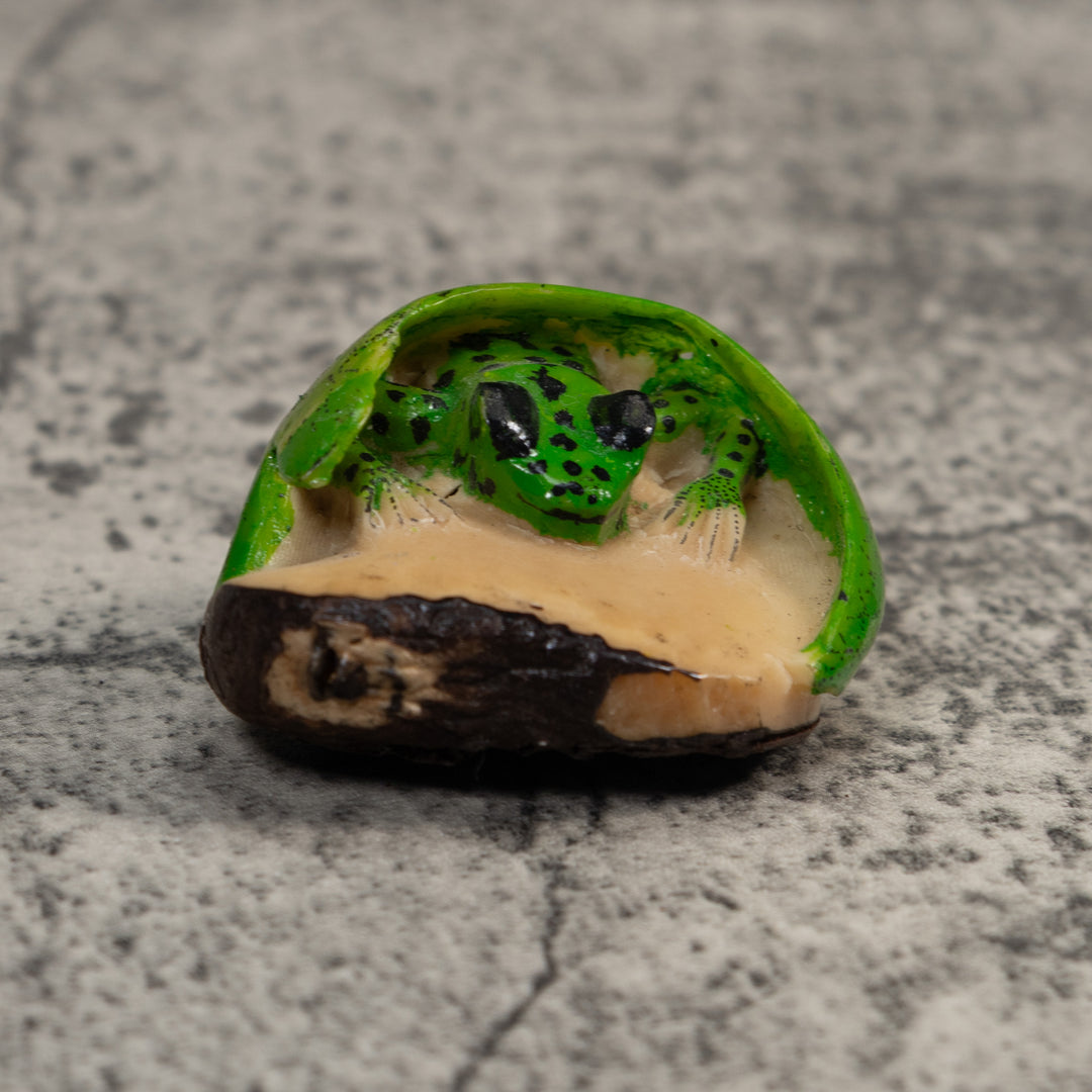 Green And Black Poison Dart Frog Tagua Carving