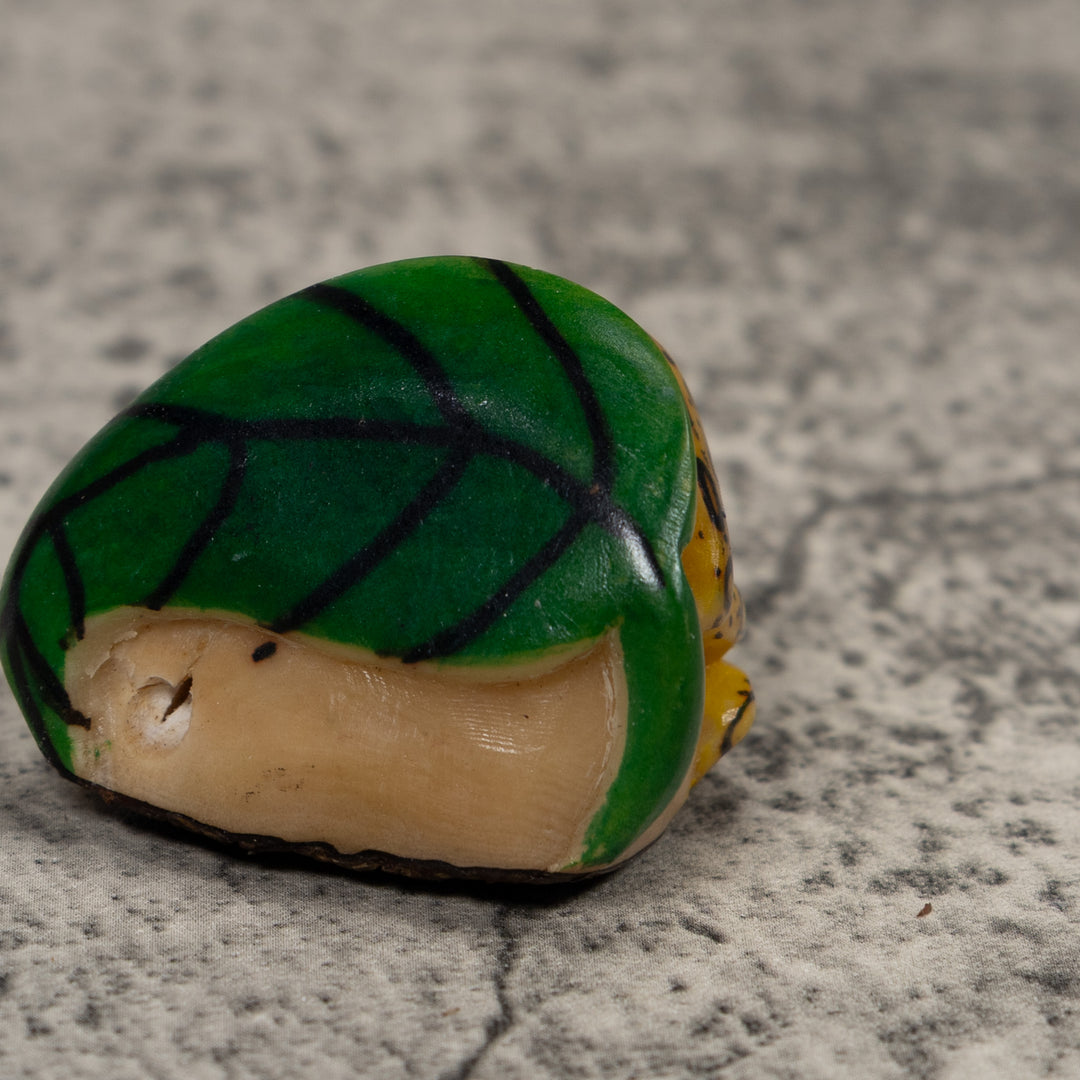 Vintage Black Yellow And Green Frog Tagua Carving