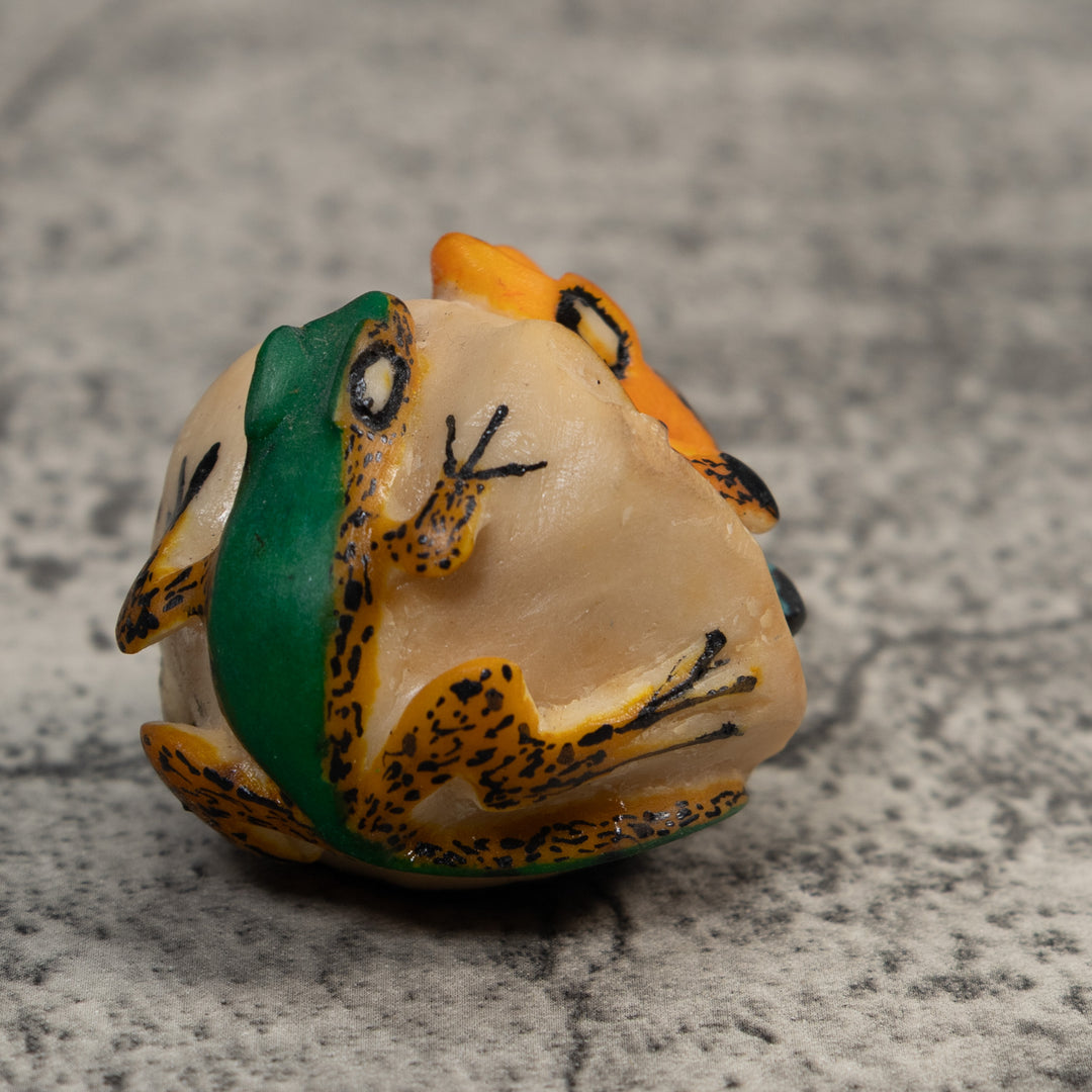 Double Green Orange And Blue Poison Dart Frog Tagua Carving