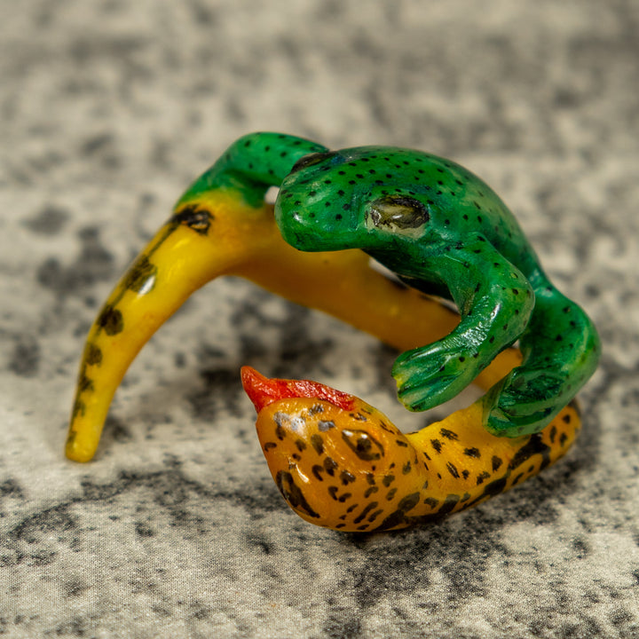Vintage Snake And Frog Tagua Carving