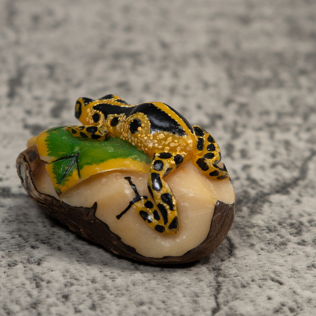 Black Green And Yellow Poison Dart Frog Tagua Carving