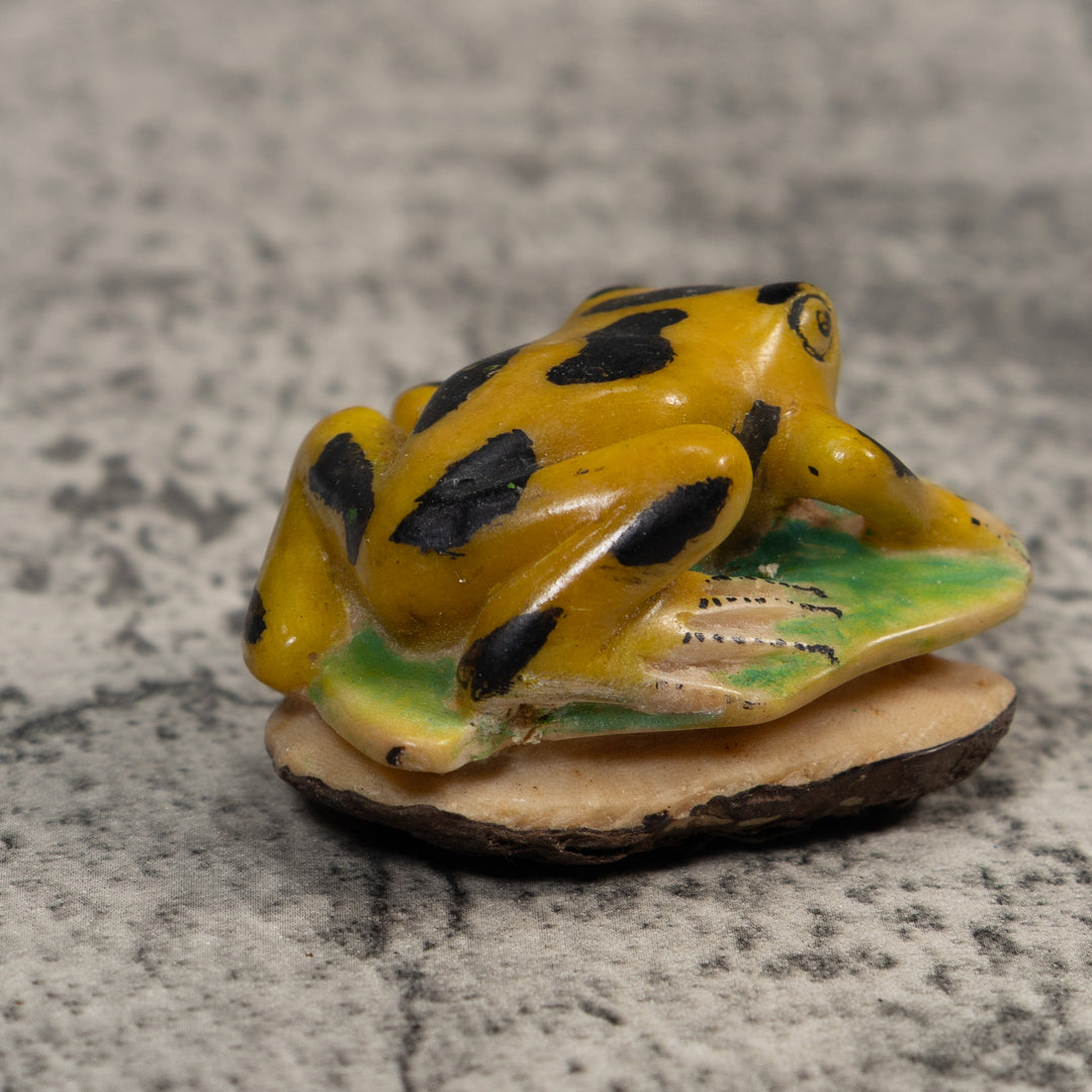 Vintage Black And Gold Frog Tagua Carving