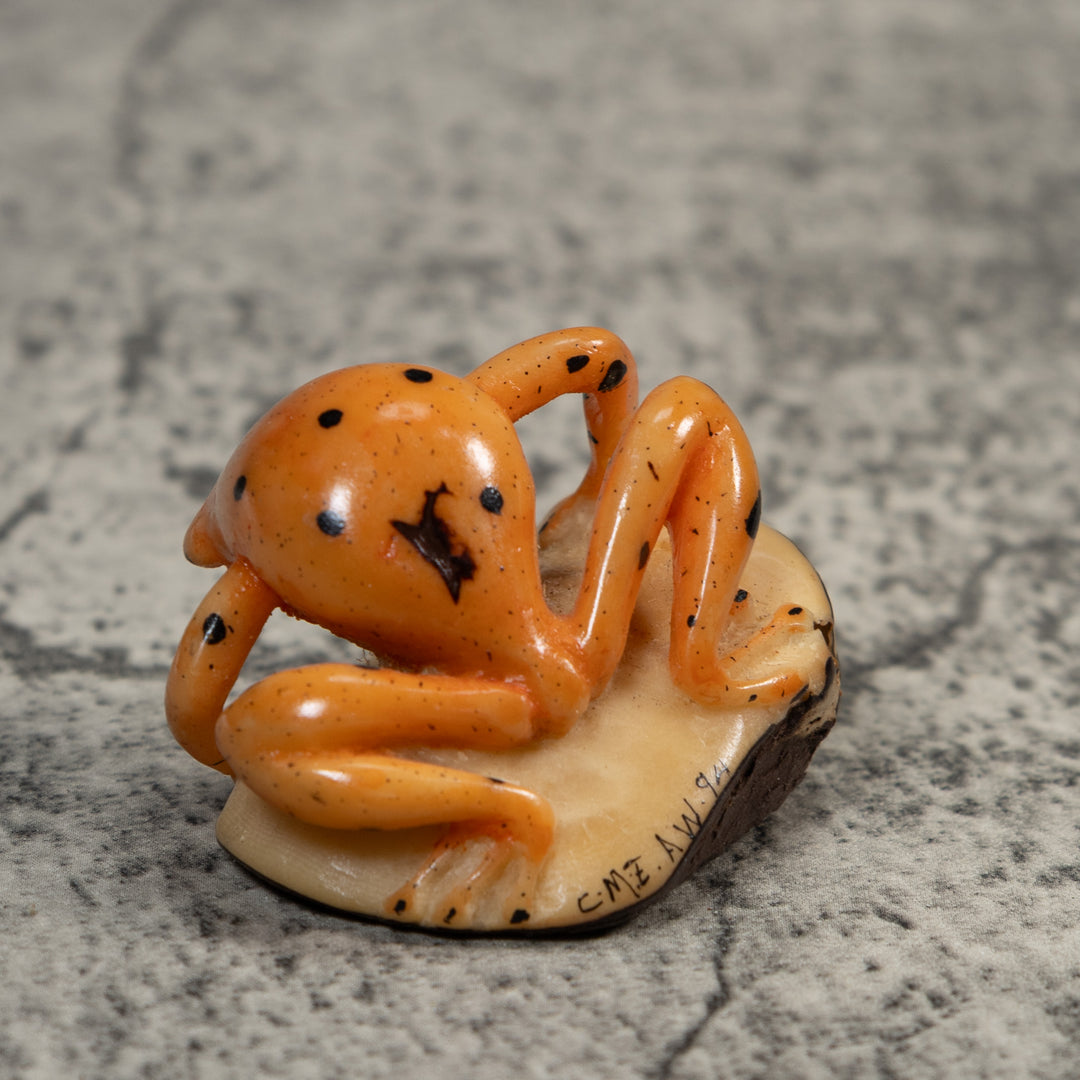 Vintage Gold And Black Jungle Frog Tagua Carving