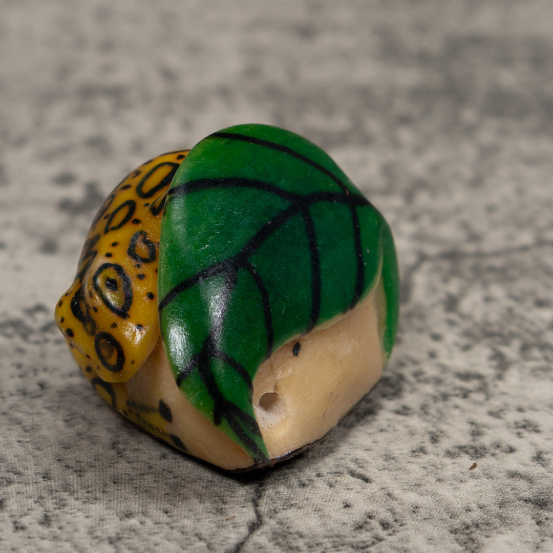 Vintage Black Yellow And Green Frog Tagua Carving