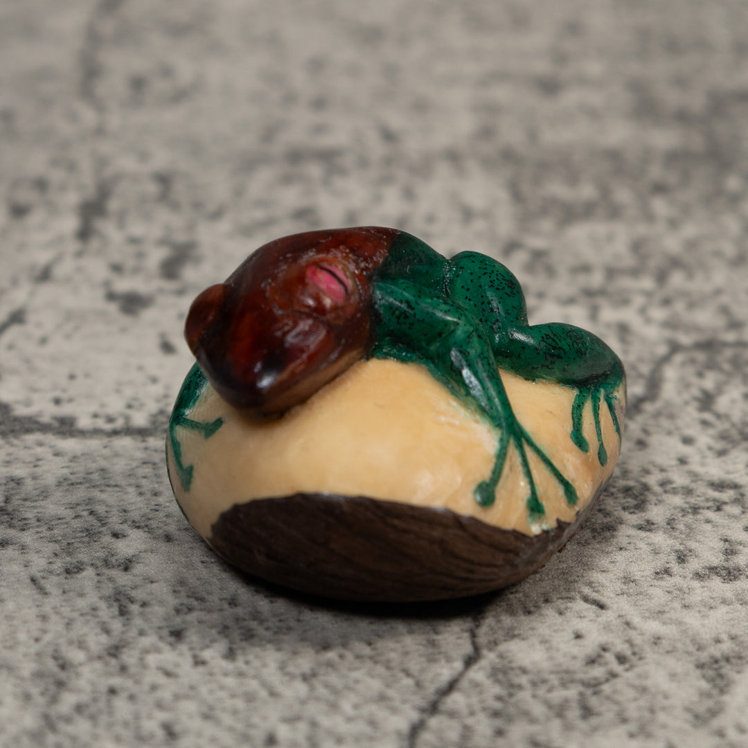 Vintage Blue And Rose Poison Dart Frog Tagua Carving