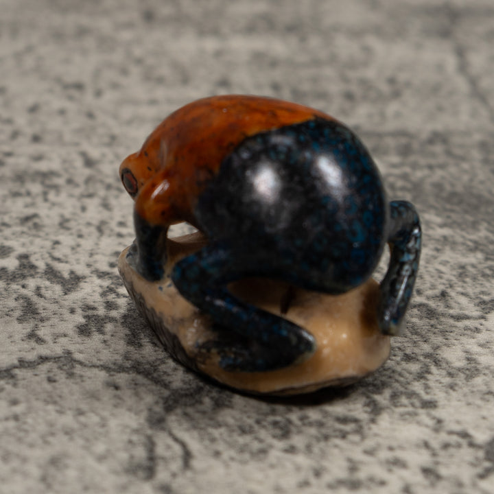Vintage Blue And Red Frog Tagua Carving