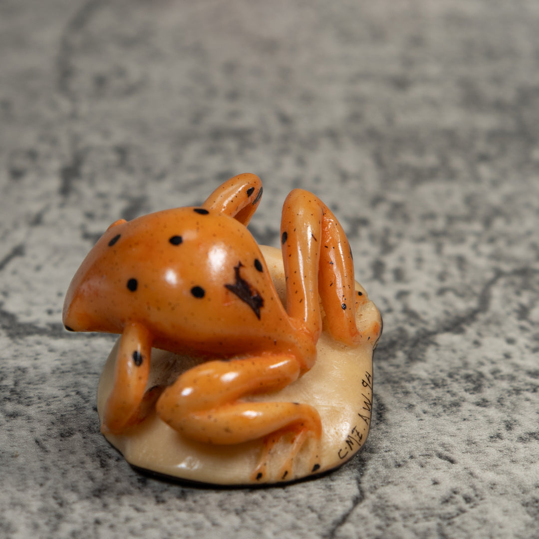Vintage Gold And Black Jungle Frog Tagua Carving
