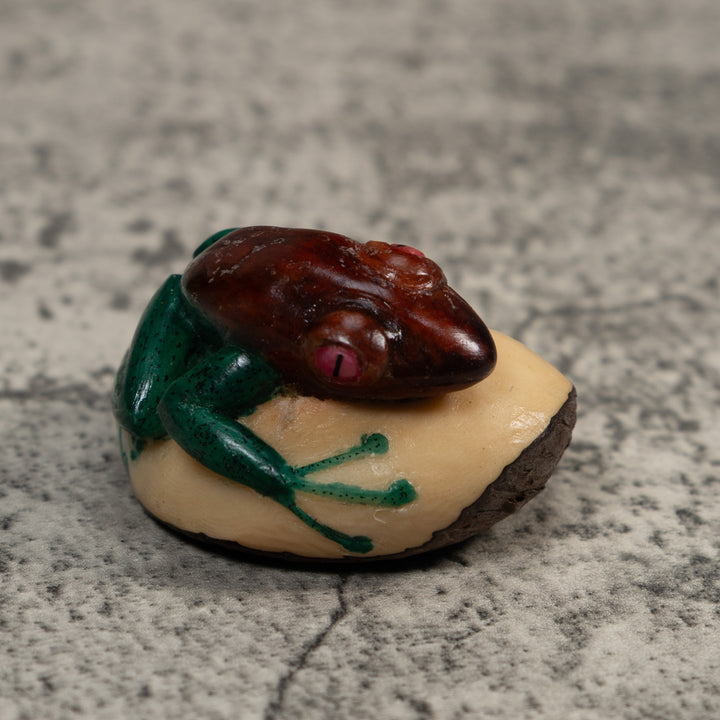 Vintage Blue And Rose Poison Dart Frog Tagua Carving