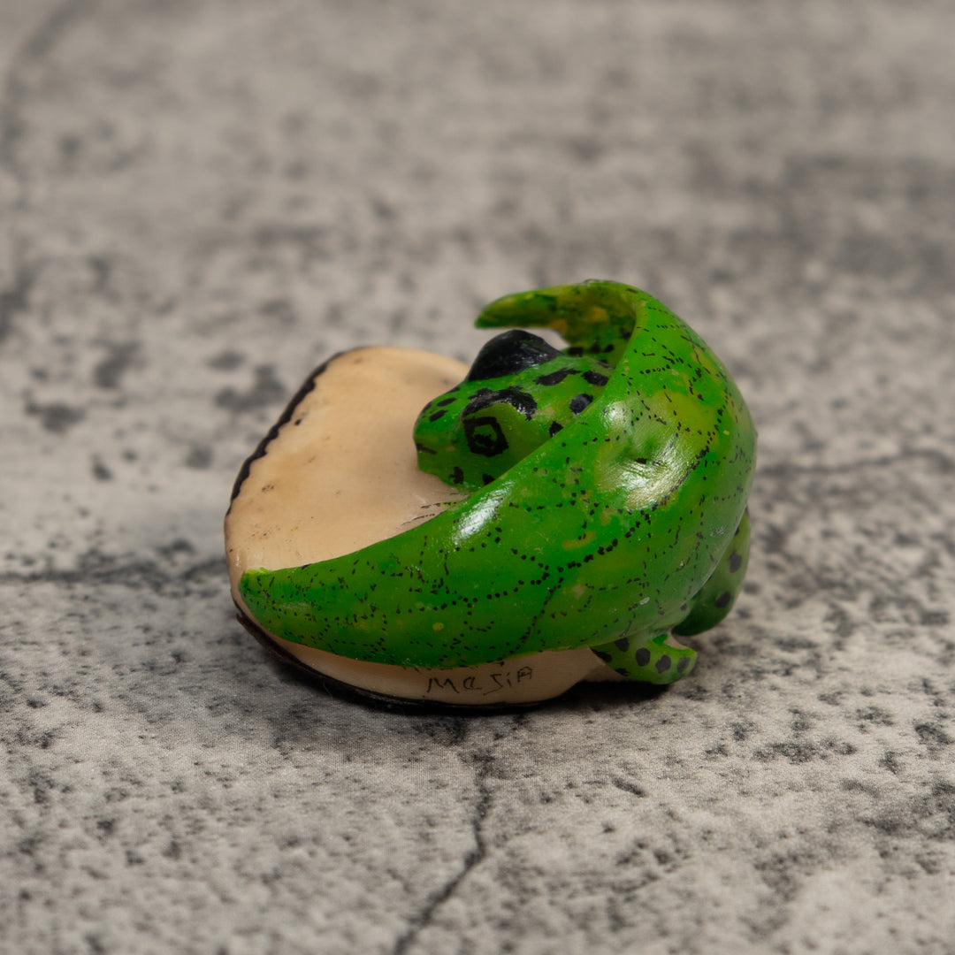 Green And Black Poison Dart Frog Tagua Carving