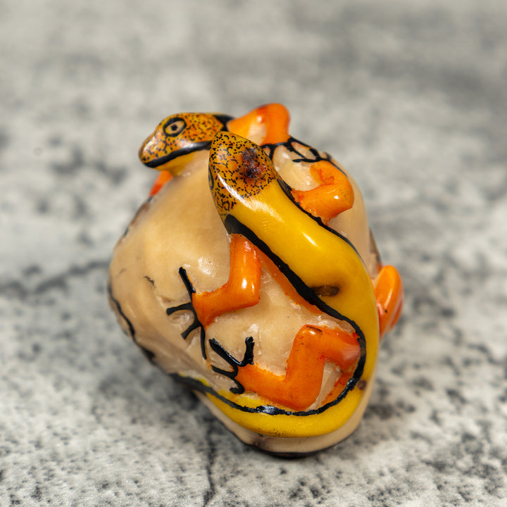 Double Gecko Lizard Tagua Carving