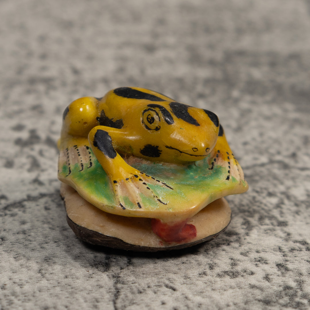 Vintage Black And Gold Frog Tagua Carving