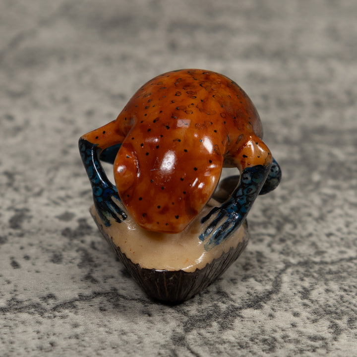 Vintage Blue And Red Frog Tagua Carving