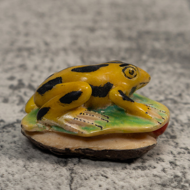 Vintage Black And Gold Frog Tagua Carving