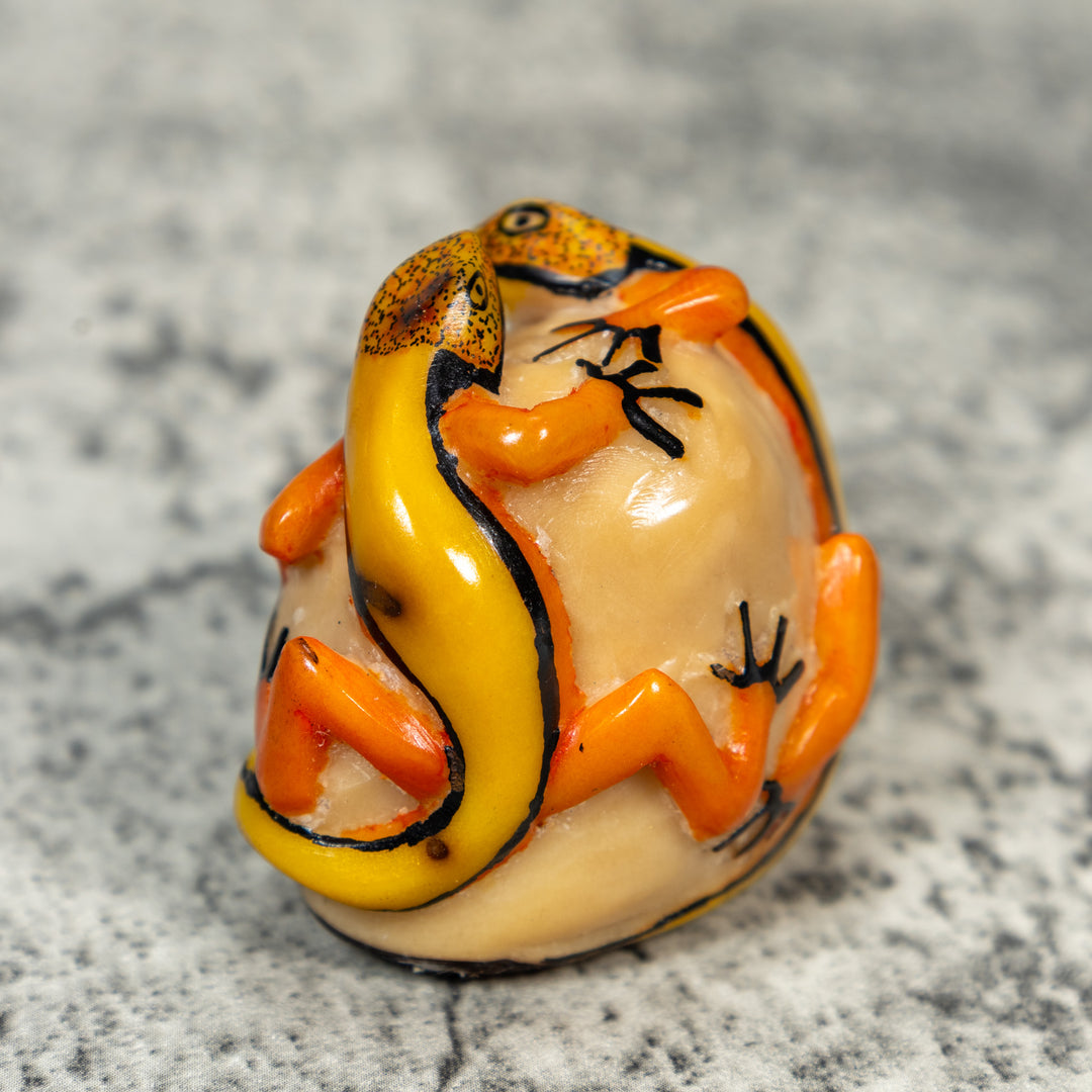 Double Gecko Lizard Tagua Carving