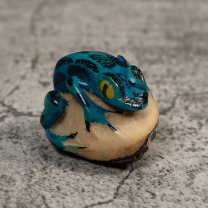 Black And Blue Poison Dart Frog Tagua Carving