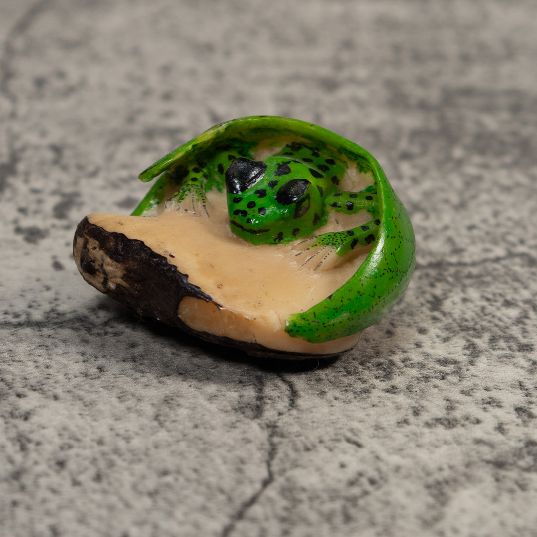 Green And Black Poison Dart Frog Tagua Carving