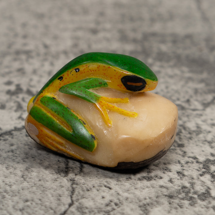 Vintage Green And Yellow Poison Dart Frog Tagua Carving