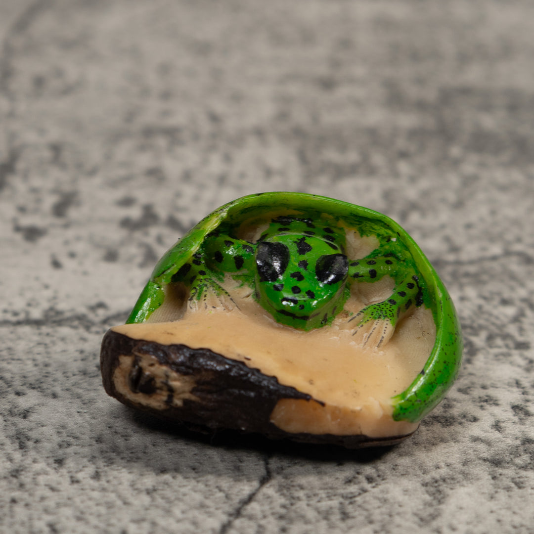 Green And Black Poison Dart Frog Tagua Carving