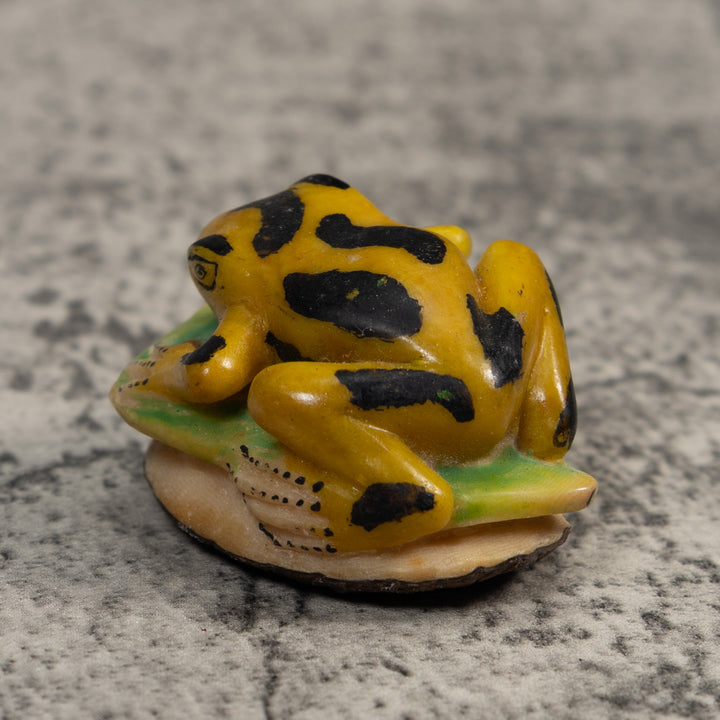 Vintage Black And Gold Frog Tagua Carving