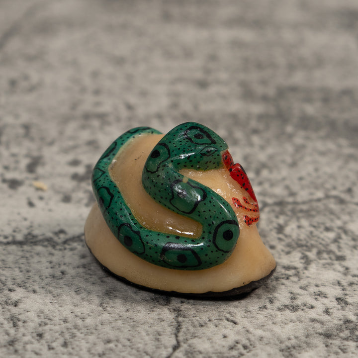 Vintage Red And Green Snake Eating A Frog Tagua Carving