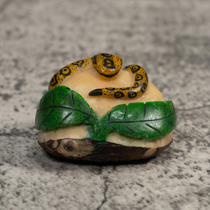 Gold And Green Snake Reptile Tagua Carving