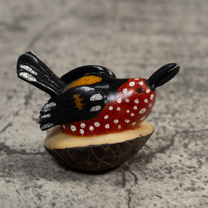 Red And Black Seedeater Bird Tagua Carving