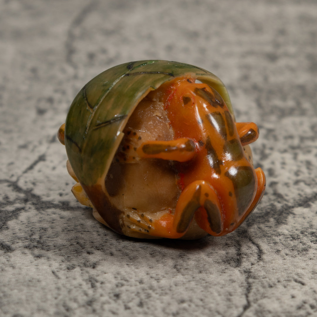 Vintage Gold Green And Yellow Double Frog Tagua Carving