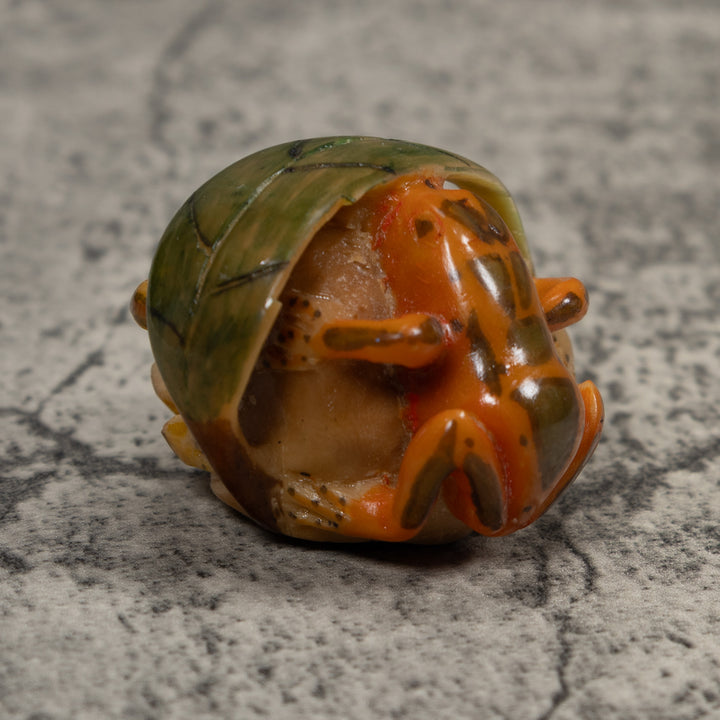 Vintage Gold Green And Yellow Double Frog Tagua Carving