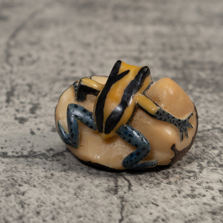Vintage Yellow And Black Poison Dart Frog Tagua Carving