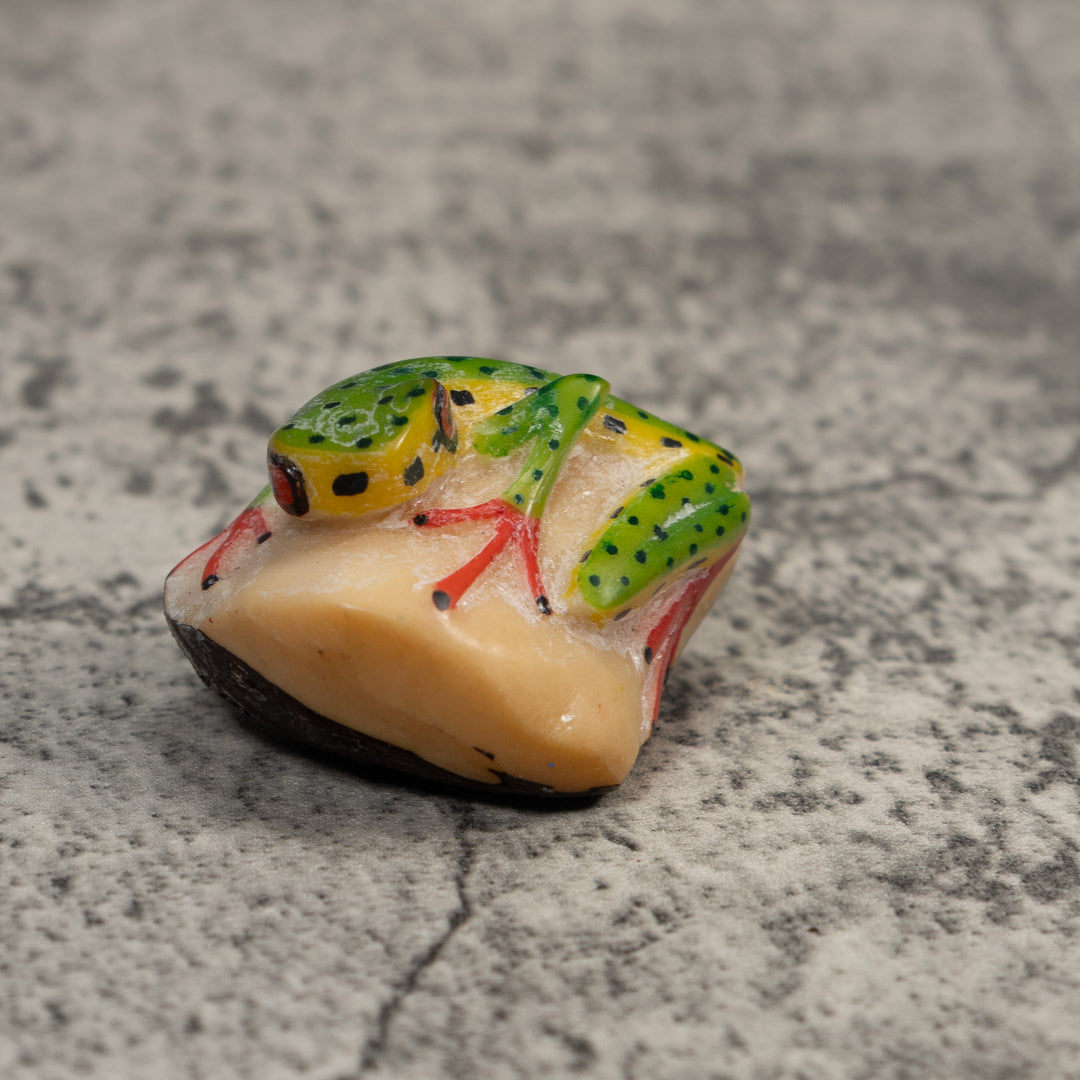 Green Yellow And Black Poison Dart Frog Tagua Carving