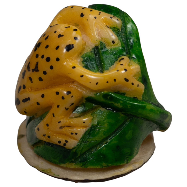 Vintage Black Yellow And Green Frog Tagua Carving