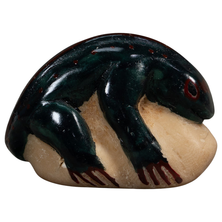 Vintage Blue Black Lizard Gecko Tagua Carving