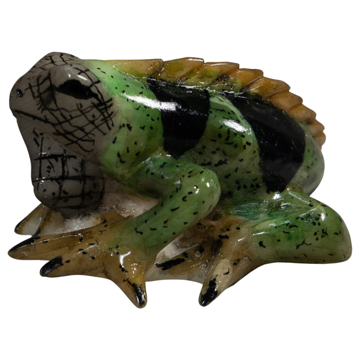 Vintage Green And Black Iguana Lizard Tagua Carving