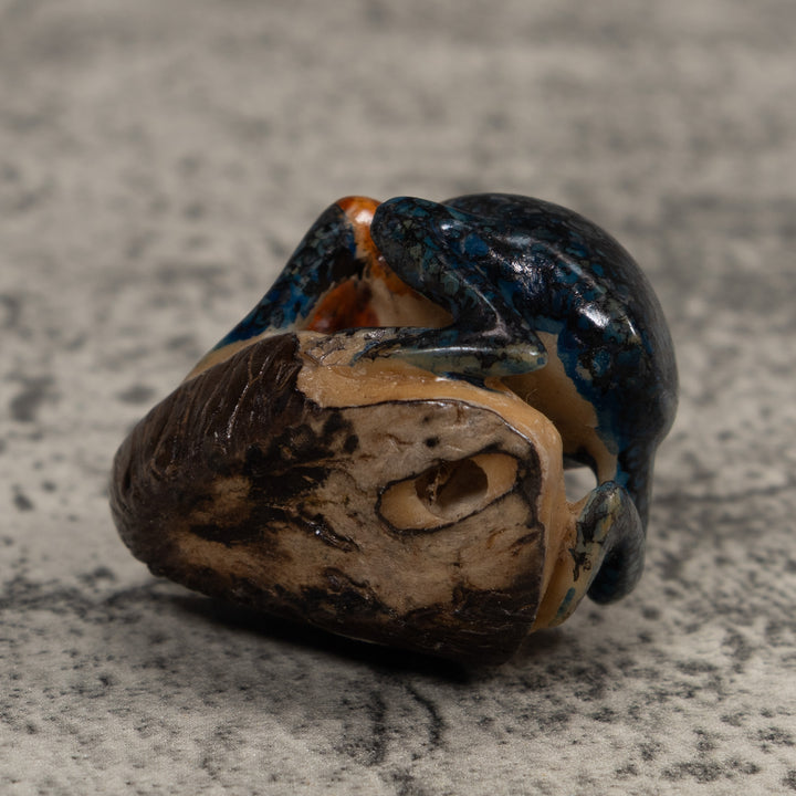 Vintage Blue And Red Frog Tagua Carving