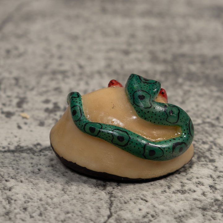 Vintage Red And Green Snake Eating A Frog Tagua Carving