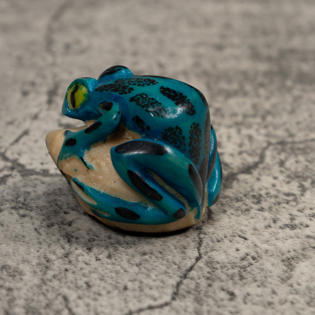 Black And Blue Poison Dart Frog Tagua Carving