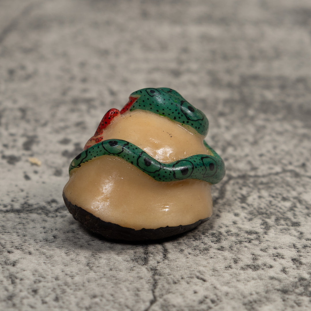 Vintage Red And Green Snake Eating A Frog Tagua Carving