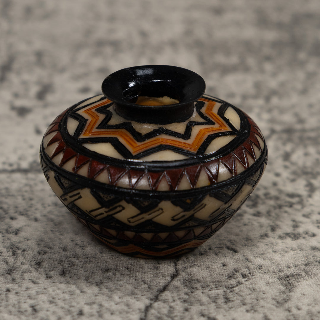 Painted Tagua Vase Carving
