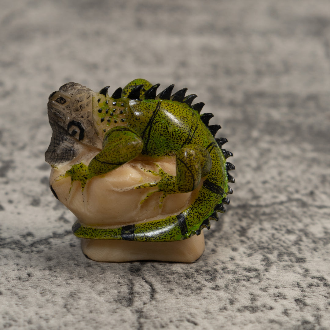 Green And Black Iguana Lizard Tagua Carving