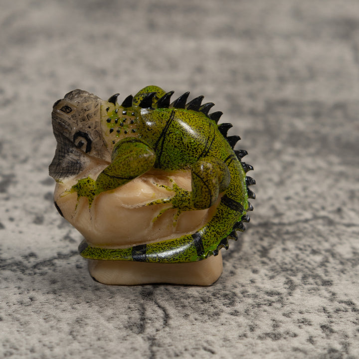 Green And Black Iguana Lizard Tagua Carving